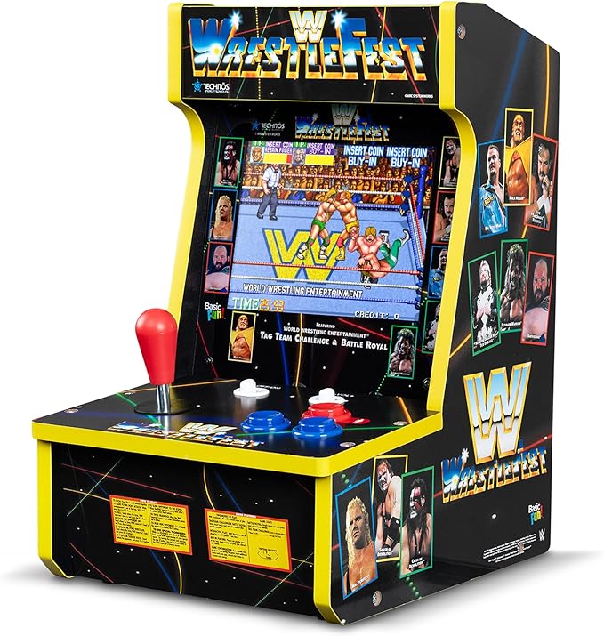 Arcade Classics - WWE Counter Series Game Machine, 4 Games, 8" Liquid Crystal Screen - Mini Cabinet, Portable Gaming, Retro, Countertop Console, Basement Decoration, Man Cave