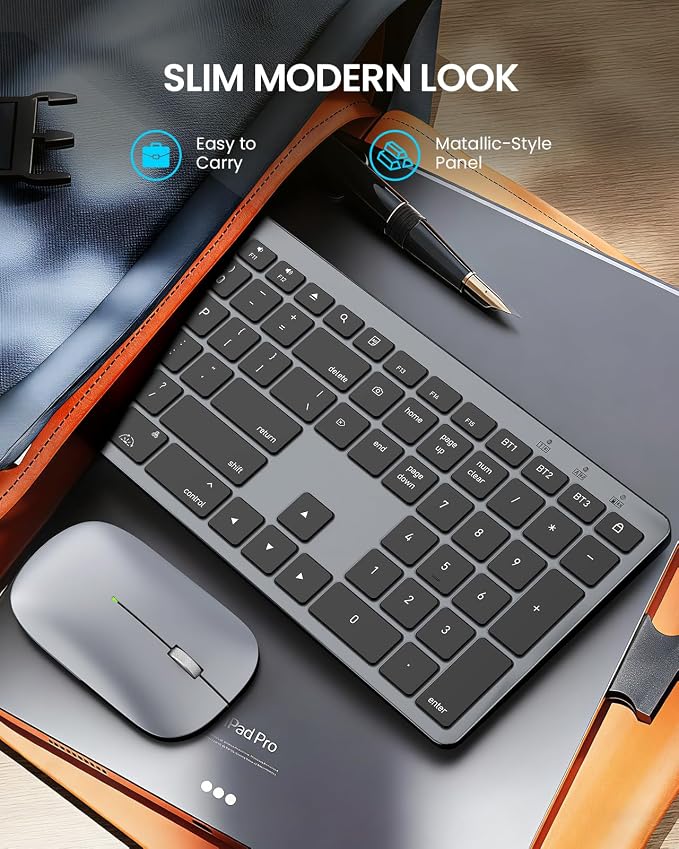SABLUTE Bluetooth Keyboard and Mouse for Mac — 7-Color Backlit, Multi-Device, Rechargeable, KMA1pro Full-Size Wireless Keyboard Mouse Combo with Quiet Scissor-Switch Keys for Mac (Space Gray)