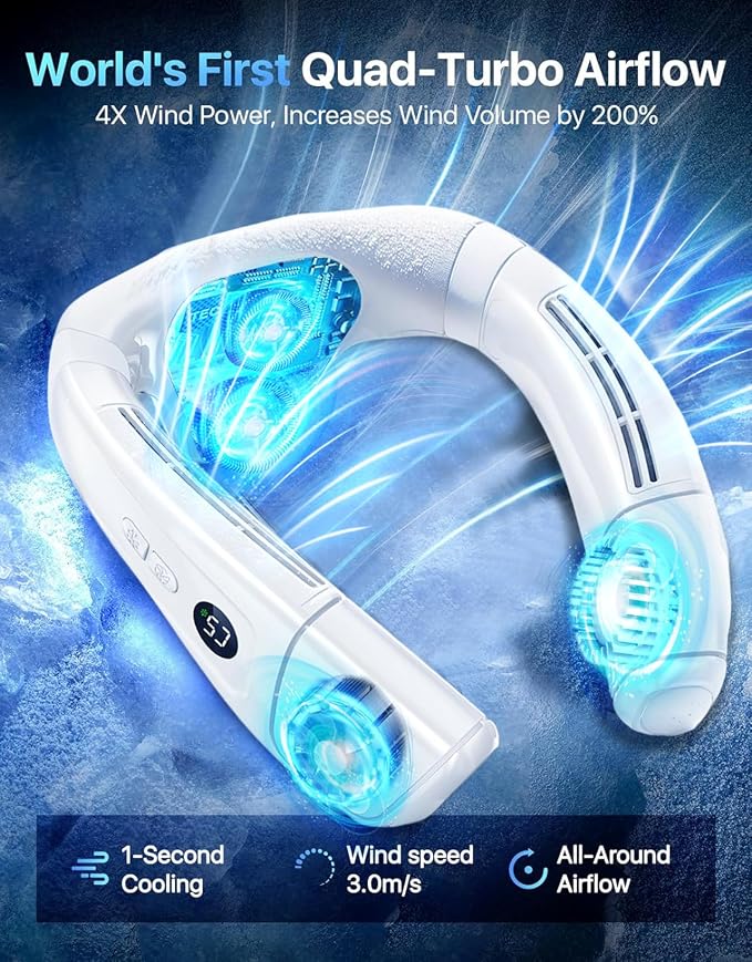 Neck Fan Air Conditioner with Large Cooling Plate, Portable Neck Fans that Blow Cold Air 360° Airflow, Wearable Personal AC Quiet Back Air Outlet 6000mAh Rechargeable, Gifts for Women Travel Office