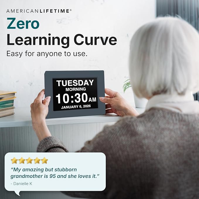 American Lifetime New 2026 Dementia Clock Large Digital Clock for Seniors, Large Display with Custom Alarms, Calendar Clock with Day & Date for Elderly, Clear Numbers Alzheimer Digital Clock Winter
