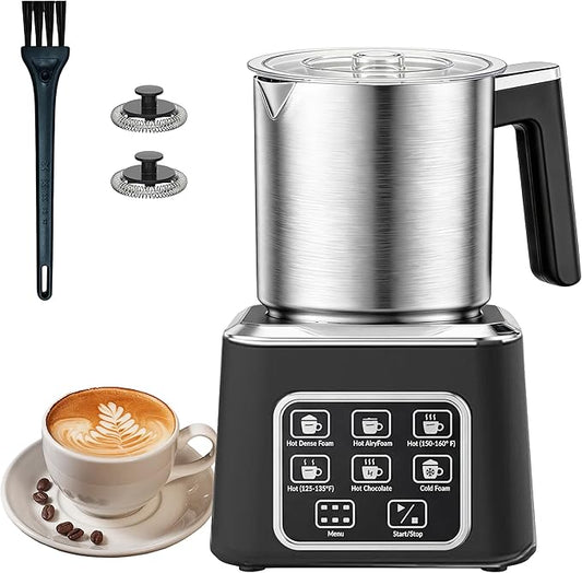 Electric Milk Frother and Steamer, 6-in-1 Automatic Milk Frother Machine with 500ml Milk Warmer, Hot & Cold Froth for Coffee, Latte & Hot Chocolate, Stainless Steel