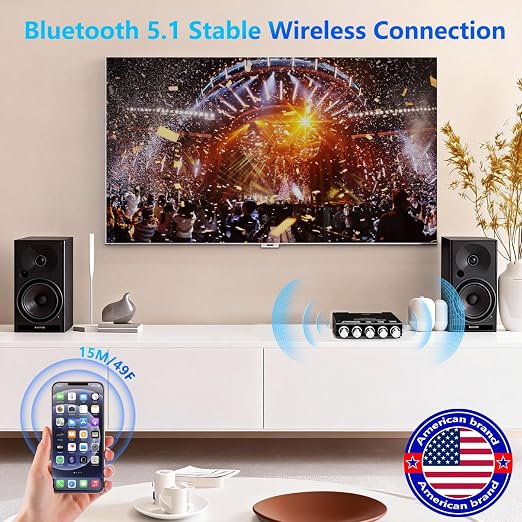 Bluetooth 5.1 Audio Amplifier Board,200W HiFi 2.1 Channel Mini Subwoofer Power Amp Module with Treble & Bass Control with AUX Input,Audio Amp Board for Home DIY Wireles Speaker(with Power Cord)