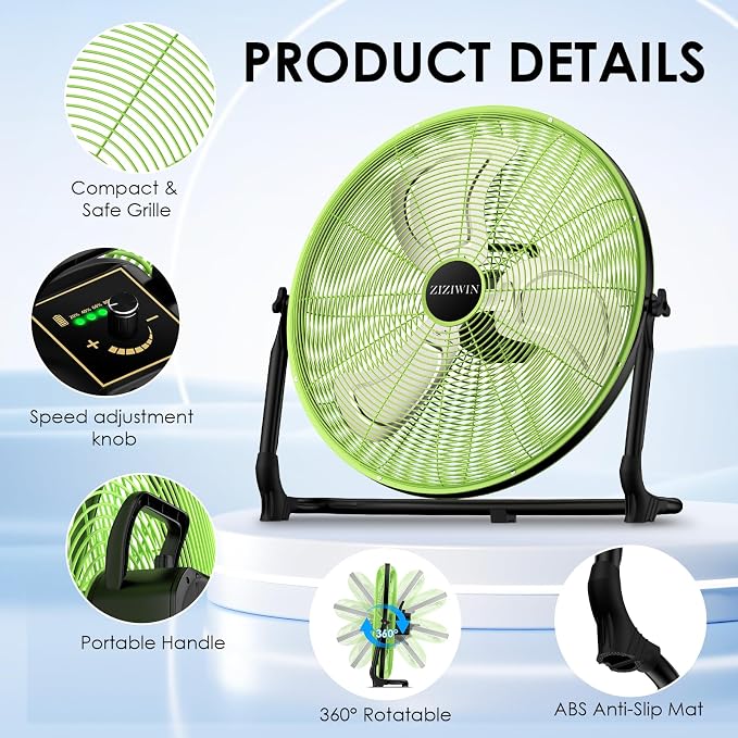 20" Solar Fan, Large Solar Powered Cordless Camping Fan, Rechargeable Battrey Operated Fans for Outside, 360° Tilt, Hi-airflow, Wireless, for Home Garage Outdoor Patio Travel Greenhouse