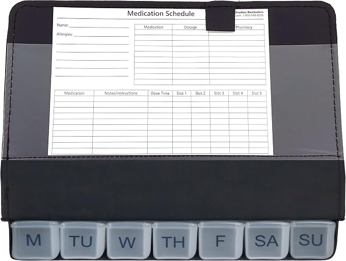 e-Pill 5 Times a Day x 7 Day Small Weekly Pill Organizer, Vitamin and Medicine Pill Box - with Discreet Case and Pill Reminder