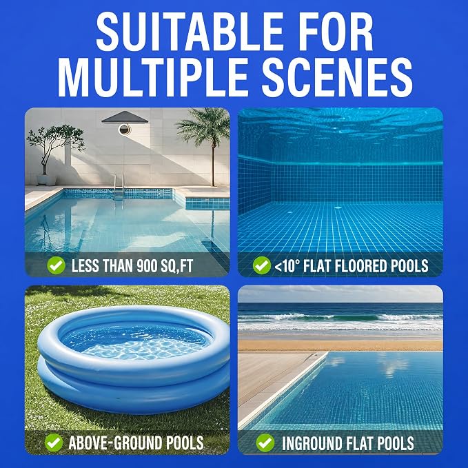 STARRYBOT Cordless Robotic Pool Cleaner with Dual high-Efficiency Motors Delivers Strong Suction, Smart Self-Parking,Smart LED Indicator,Pool Vacuum for Above-Ground Flat Pool up to 900 Sq.ft(White)