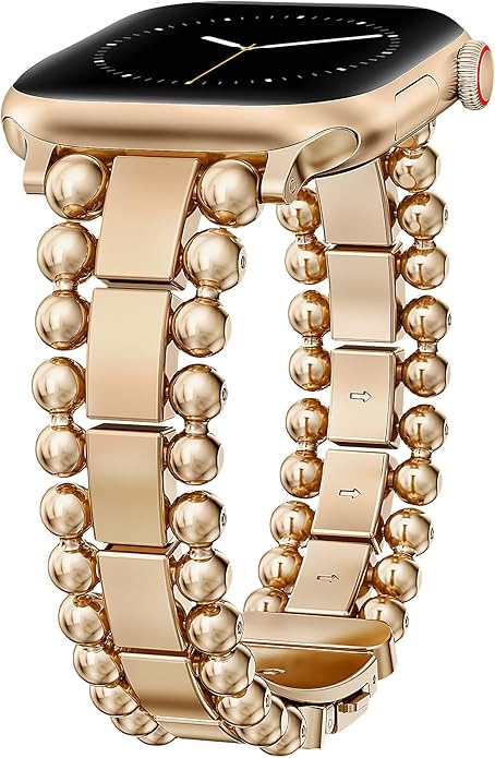 TOYOUTHS Beaded Bracelet Compatible with Apple Watch Bands 38/40/41/42/44/45/46/49mm Women, Dressy Fancy Stainless Steel Metal Elegant Jewelry Strap for iWatch Series 11 10 9 8 7 6 5 4 Ultra/SE 3 2 1