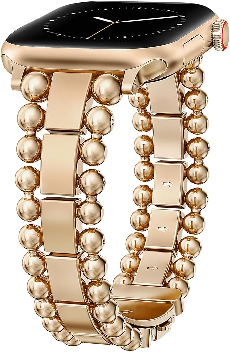 TOYOUTHS Beaded Bracelet Compatible with Apple Watch Bands 38/40/41/42/44/45/46/49mm Women, Dressy Fancy Stainless Steel Metal Elegant Jewelry Strap for iWatch Series 11 10 9 8 7 6 5 4 Ultra/SE 3 2 1
