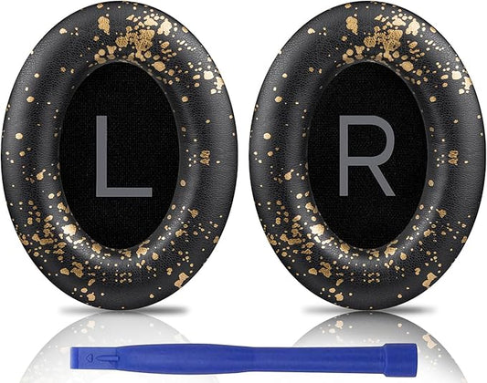 SOULWIT Earpads Replacement for Bose QuietComfort 45 (QC45)/QuietComfort SE (QC SE)/Quiet Comfort Wireless Over-Ear Headphones, Ear Pads Cushions with Softer Protein Leather - Black Gold