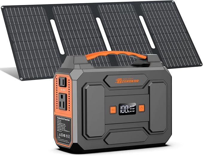 Portable Power Station with Foldable 40W Solar Panel, 100W Solar Powered Generator with Panels, AC Outlet Camping Solar Power Bank 146Wh DC Battery Pack for Smart Device RV Outdoor Power Outage