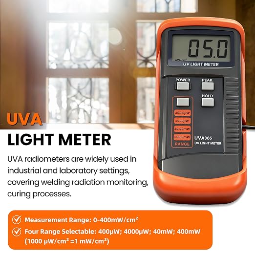 UV Light Meter Professional UV Monitors Measurable of UVA Light Measure Tester with 320~390nm Range Portable UV Sunlight Tester (Model UVA365)