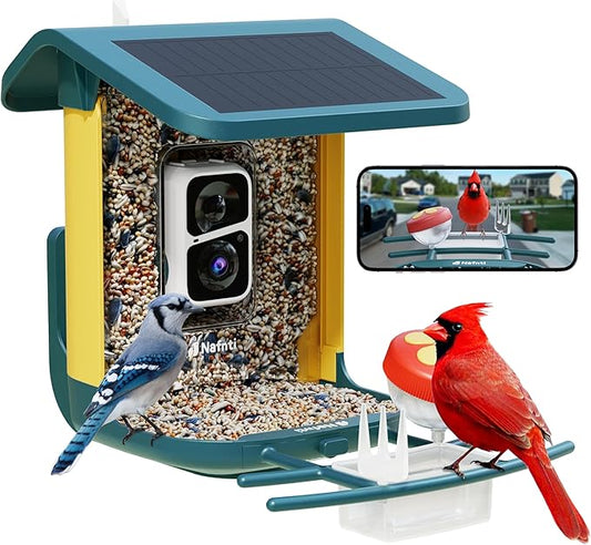Smart Bird Feeder with Camera, Solar Powered, 2K HD Live View, Weatherproof for Outdoors, AI Identification & Instant Alerts, 2.4GHz, Easy Setup & Refilling, Gift for Bird Watching (Dark Blue)
