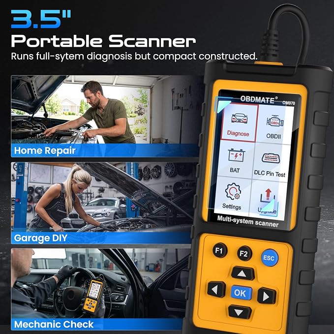 Full-System OBD2 Scanner Car Diagnostic Tool with ABS SRS Transmission Etc | Read & Clear Fault Codes; Read Live Data; Battery Voltage Test; Free Upgrade; Works for Cars and Trucks Since 1996
