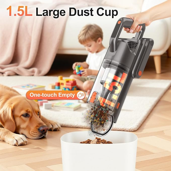 Zefiro Cordless Vacuum Cleaner, 600W 50KPA 55Mins Vacuum Cleaners for Home, Stick Vacuum with LED Display, Anti-Tangle, Wall Mount, Lightweight, Rechargeable Wireless Vacumm for Pet Hair (Orange)