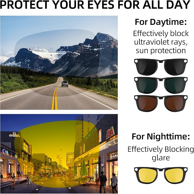 HiBloks 3Pcs Polarized Clip-on Compatible with Ray-Ban Meta Wayfarer & Gen 2 (RW4006/RW4012 Regular), Discoloration Clip for RayBan Meta Gen 2 Accessories (Black, Night Vision Yellow, Brown)