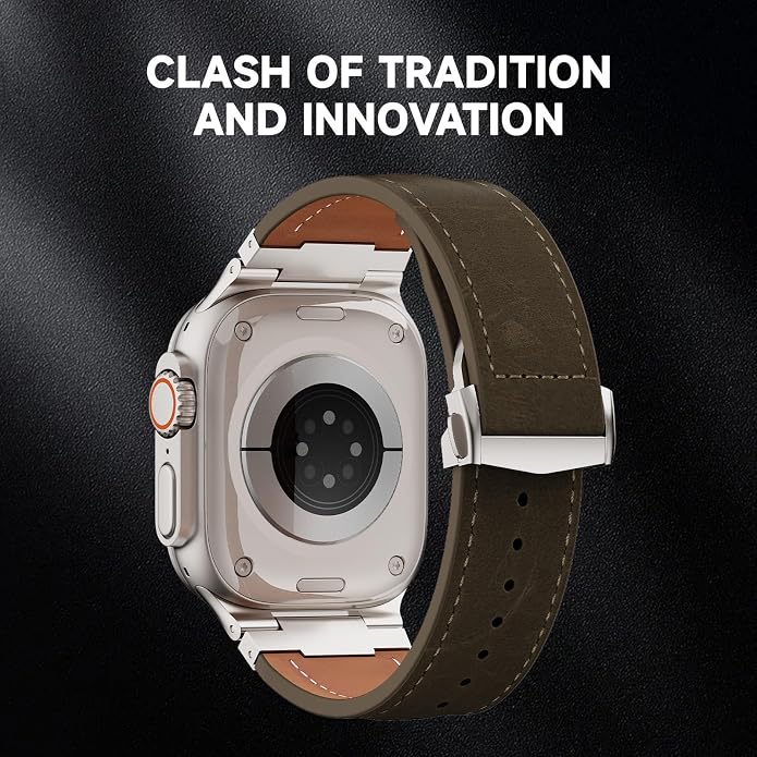 Vintage Genuine Leather Band for Apple Watch Ultra 49mm (2026 Upgrade), Rugged Replacement Strap Compatible with iWatch 46mm 45mm 44mm - for Men Women, Fit Ultra3/2/1, SE 3/2/1, Series11 10/9/8/7/6/5/4