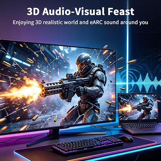 8k Hdmi Cable 6.6ft Ultra High Speed HDMI 2.1 Cable 8K@60HZ 4K@120HZ 48Gbps HDMI Cord for HDTV,PS4,PS5,Monitor Laptop,Xbox,HDCP 2.2&2.3 Support HDR,eARC,Dolby.(Silvery)