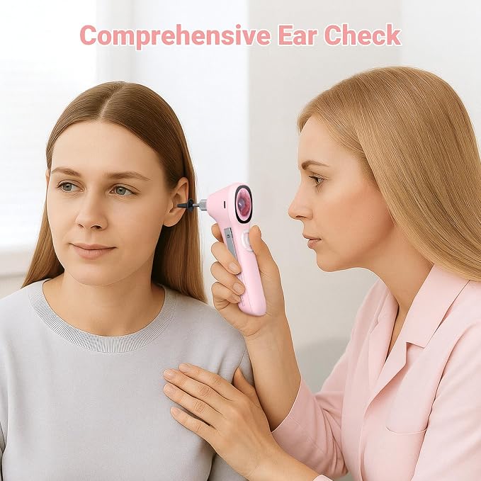 ScopeAround Digital Otoscope w/IPS Screen, 720p HD Smart Video Otoscope with Light, Ear Scope Otoscope with Camera Ear Wax Removal Camera, Ear Checker, Power On and Go, Pink