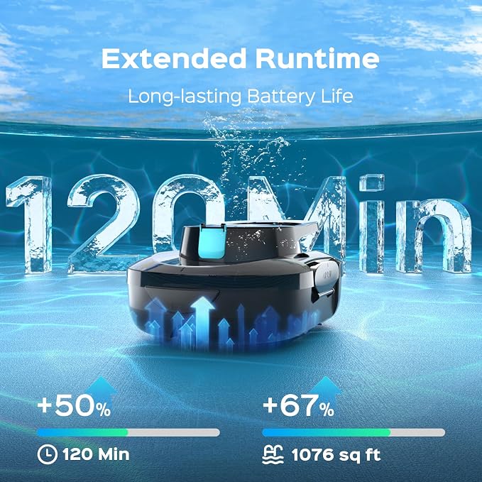 Automatic Robotic Pool Cleaner for Above Ground Pools, S1 Pro Cordless Pool Vacuum with Dual Motors, 120-Min Runtime, Large Debris Basket, Fast Charging and Auto Parking, Jet Black