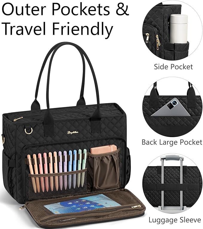 Bagstellar Teacher Bags for Women, 15.6 inch Laptop Work Tote Bag Quilted Nurse Bible Computer Shoulder Bag for School Travel | Dream Tote Work Bag, with 40oz Cup Holder, Insulated Pocket, Zipper & Strap, Office Briefcase, Ideal Gift for Women