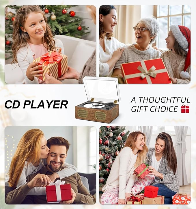 Walnut Wood CD Player with Speakers, Bluetooth Retro Portable Music Player for Home, Wired & Remote Control