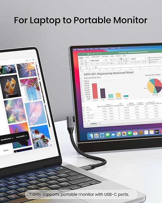 Silkland USB C Monitor Cable Right Angle 10FT, 8K@30Hz 5K/4K@60Hz Display, 20Gbps Data Transfer, 90 Degree USB C 3.2 Gen 2x2 Video Cable, 240W Charging for iPhone 17,MacBook, Portable Monitor, Carplay