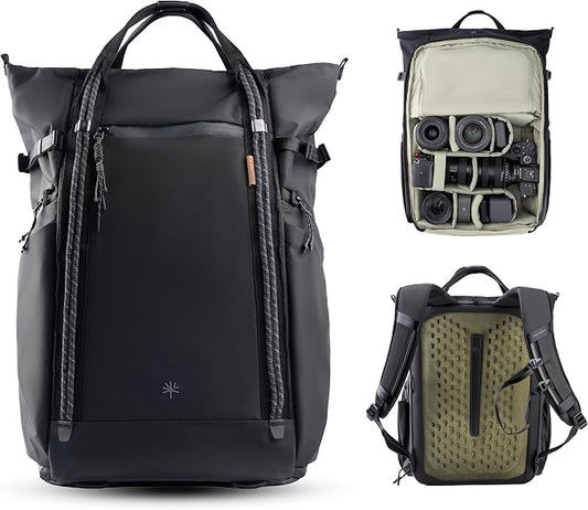 PGYTECH OneGo Roamer Tote Camera Backpack, 18L Water-Resistant Dual Carry Tote Bag for DSLR/Mirrorless Cameras, DJI Mavic Drone, 15" MacBook Air, Tripod Holder, Side/Top Access – Matte Black
