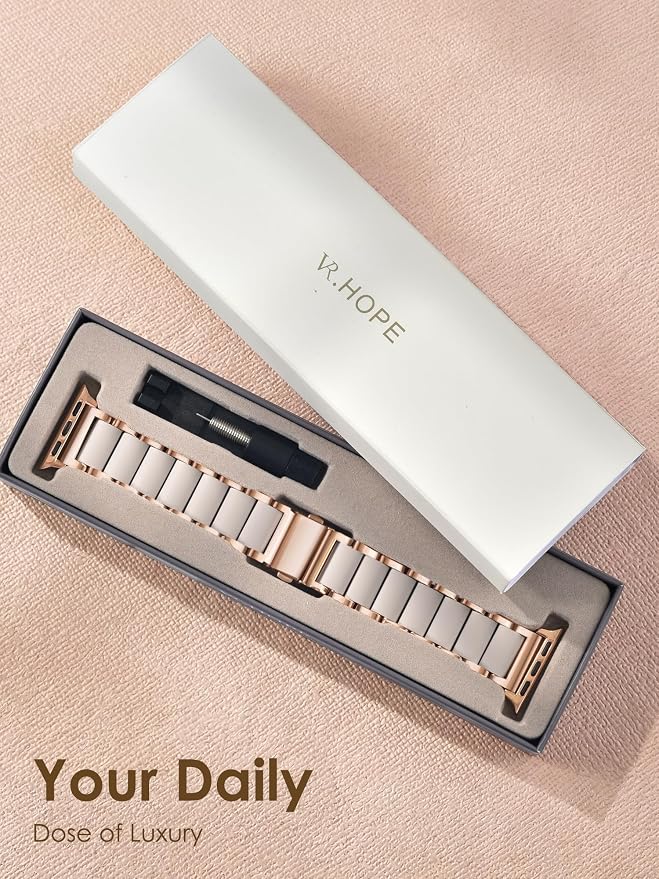 V.R.HOPE 2-in-1 Office & Gym Band for Apple Watch Women – Stainless Steel + Soft Silicone Hybrid, Hypoallergenic & No Skin Irritation, All-Day Comfort – Fits Series 1-11, SE3 38mm 40mm 41mm 42mm(Starlight+Rose Gold)