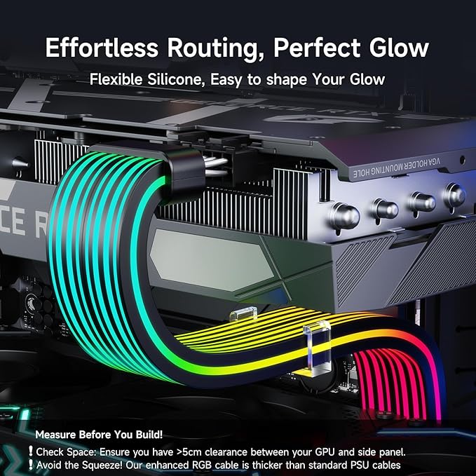 Sirlyr RGB PC Cables,Strimmer 2 * 8 pin PSU Extension Cable,5V 3Pin Sync ARGB,for Graphic Card Power Supply,Computer Case Decoration Black Style