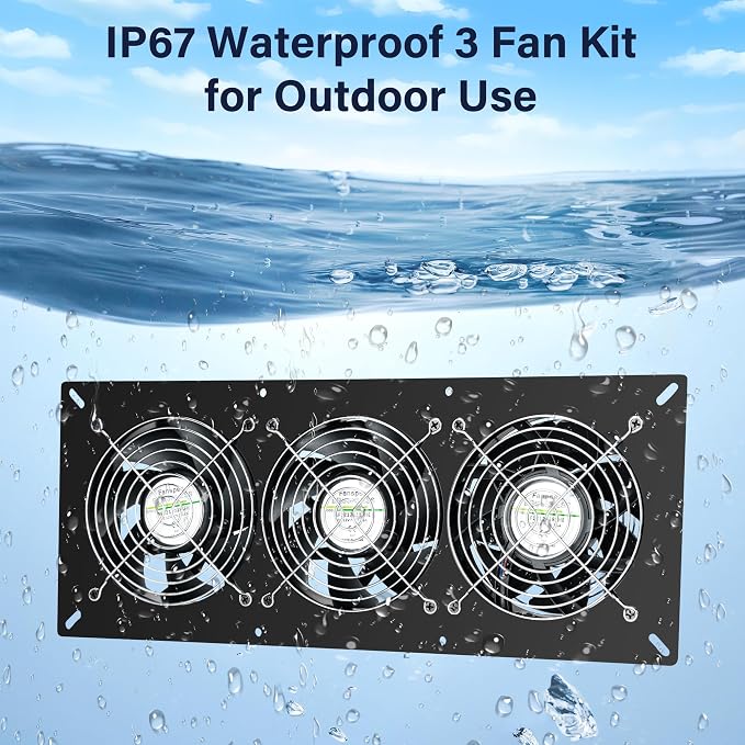 Fanspex Solar 3 Fan Kit, Waterproofed Solar Powered Fans for Outdoor Chicken Coop, Greenhouse & Shed Intake or Exhaust Air
