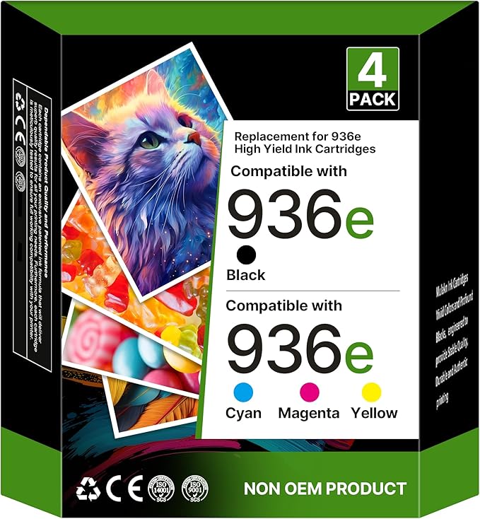 936 9125e 936XL Ink Cartridges Combo Pack Compatible with HP 936 Ink for HP Ink 936 936E 936XL for HP OfficeJet Pro 9125e 9120e 9730e 9130 9135e 9122e 9128e 9110b 9120b 4 Pack with Chip