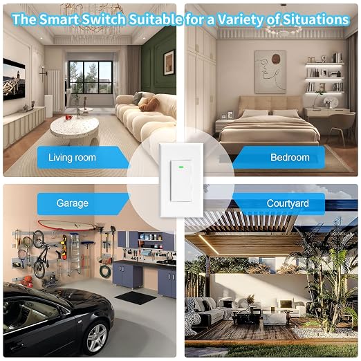 Smart Switch 3 Way Smart Alexa Light Switch Compatible with Alexa and Google Home, 2.4Ghz WiFi Light Smart Switch, Remote Control Light Switches,Neutral Wire Required (1)
