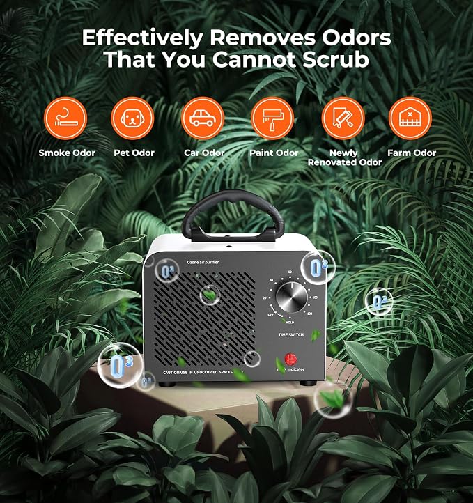 Hadlook Ozone Generator, 48,000mg/h High Capacity O3 Machine for Large Spaces Up to 4,000 Sq Ft, Portable Odor Eliminator for Car, Home, Basement, Smoke, Pets, and Commercial Use, White