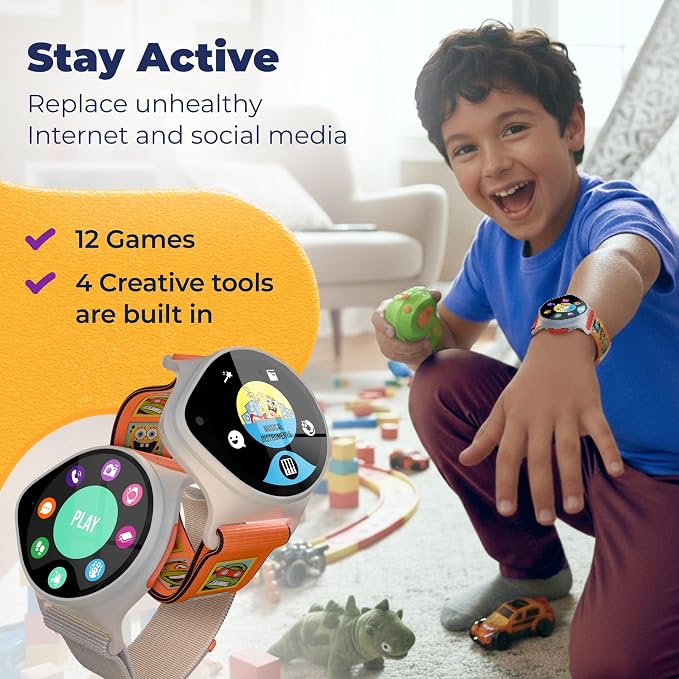 Kids Smart Watch with GPS Tracker Up to 24H Battery Work, SOS, & Parental Controls Smartwatch, Kid Phone Call and Text, Boys & Girls, 4G Smart Watch for Kids Requires Data Plan - First 12-Months Free
