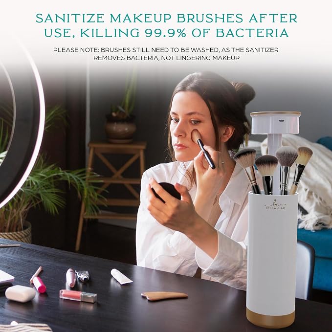 Bella Ciao Makeup Brush UV Sanitizer – Kills 99.9% of Germs, Disinfects Brushes, Rechargeable Electric Makeup Brush Cleaner Machine, Safety Shutoff, Great for Makeup Artists, Home Use