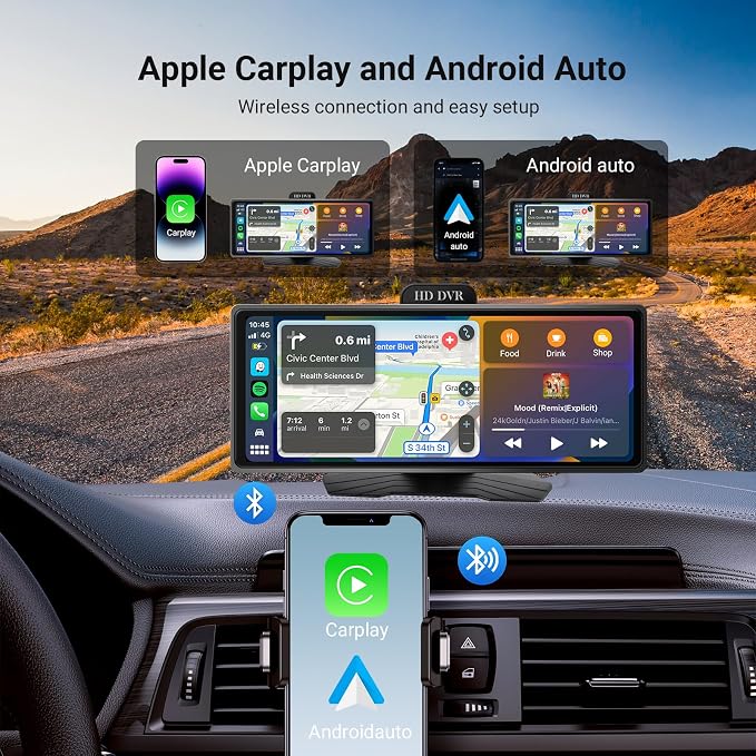 Haudio ‌10.26 Inch Wireless CarPlay & Android Auto Car Display with 1080P Dash Cam & Backup Camera All-in-One Smart Car Stereo Free 64GB SD Card