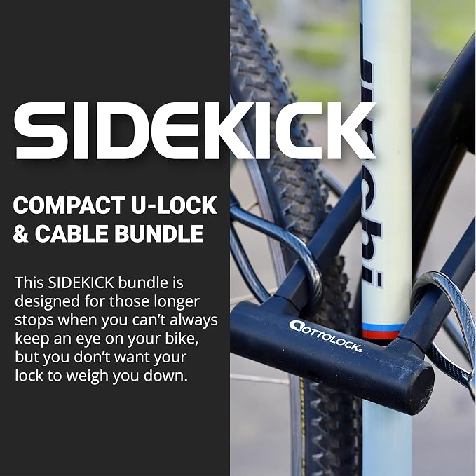 OTTOLOCK Sidekick Compact U-Lock and Cable Bundle - Lightweight Anti-Theft Bike Lock for Road, Mountain & Electric Bikes with Keys, Black
