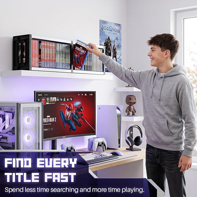 TNP Universal Video Game Storage Tower for PS5, PS4, PS3, Nintendo Switch, Xbox One, Xbox Series S/X - White Video Game Holder Organizer Stand with 36 CD Case Storage for Organizing & Displaying