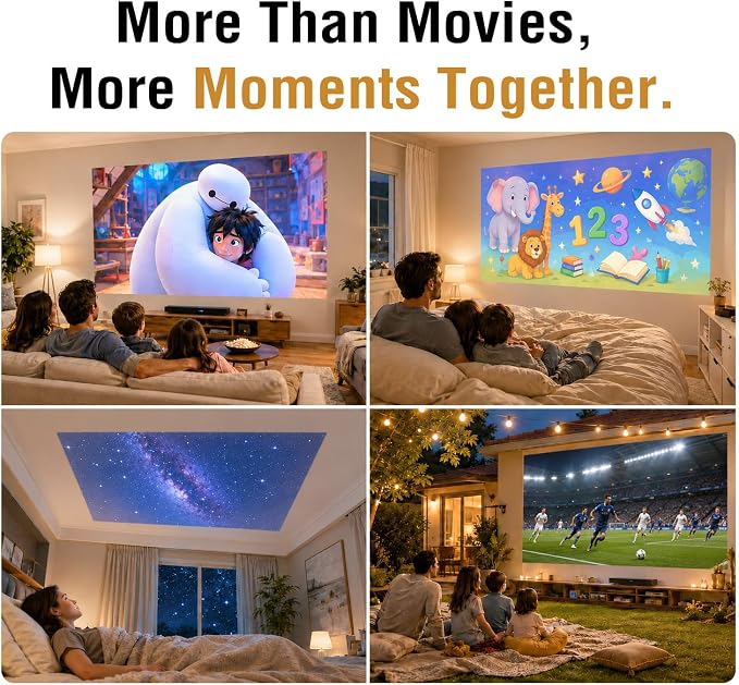 [Officially-Licensed App & Auto Focus]White Smart Mini Projector with WiFi and Bluetooth, XuanPad 4K Support Movie Projector, Portable Native 1080P Outdoor Projector with 360° Stand