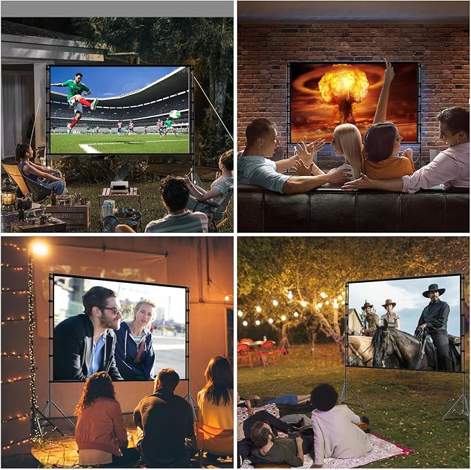 Projector Screen with Stand, TOWOND 120 inch Portable Projector Screen Black Backing, Outdoor Movie Screen 16:9 4K HD Wrinkle-Free Projection Screen with Carry Bag for Backyard Sports Viewing Parties