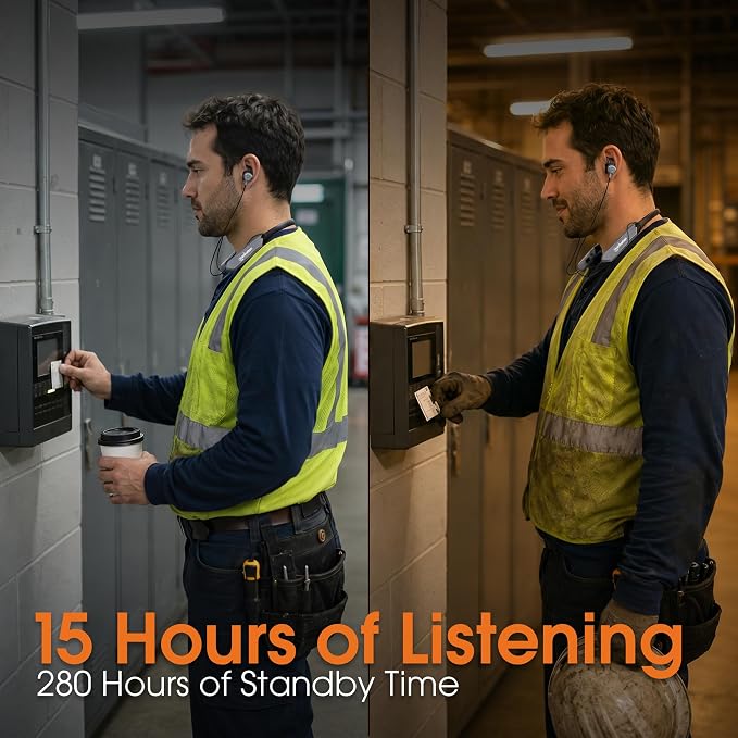 MANHATTAN Bluetooth Wireless Neckband Headphones — Work Earbud Earphones with 15H Playtime, Noise-Isolating, IPX4 Water Resistant, Built-in Mic – for Work, Music, Calls (Black/Space Gray)