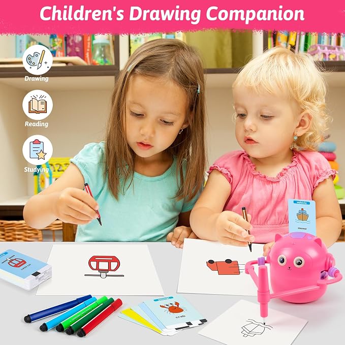 TREEFIA Drawing Robot for Kids, Drawing Robot for Kids 6 7 8 9 10 11 12 Year Old, Doodle Bot Toy with 100 Drawing Cards & 16 Color Pens for Girls and Boys