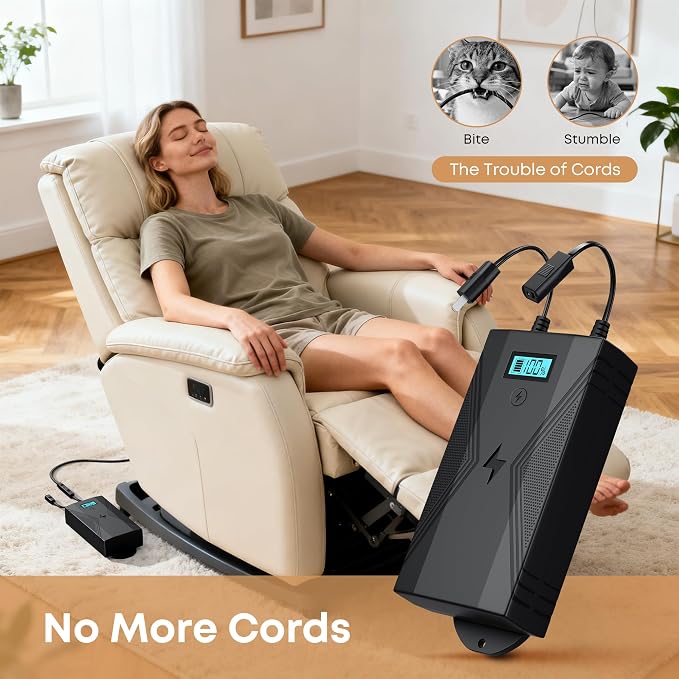 NOPWOK Recliner Battery Pack,2500mAh 2-Pin Interface Battery Pack for Reclining Furniture with Charger for Electric Recliner,Sofa,Couch,Lift Chair