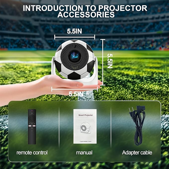 Mini Projector with WiFi & Bluetooth, 1080P 4K Support Smart Projector Portable 180° Rotatable Auto Focus & Keystone Voice Remote Control, Football Movie Home Theater Outdoor Bedroom Use