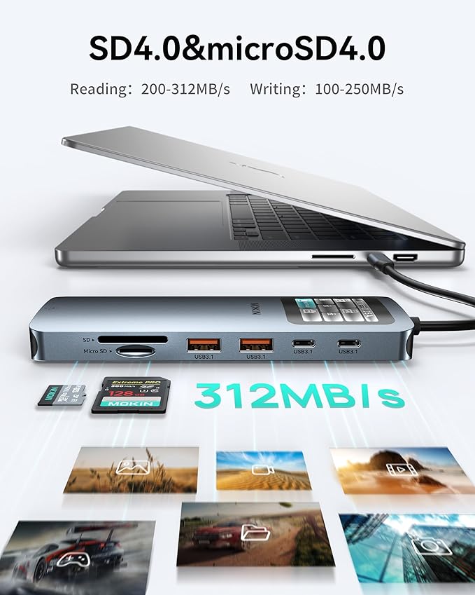 MOKiN LCD USB C Docking Station Dual Monitor, 12 in 1 Laptop Docking Station Dual HDMI with 8K@30Hz, PD 100W, 2500Mbps, 5 * 10Gbps USBA/C 3.1, SD/microSD Card Reader, USB C Adapter for HP/Dell/Lenovo