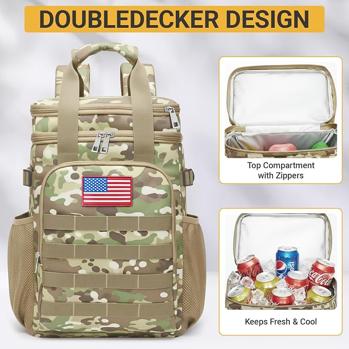 Fathers Day Gift-Tactical Backpack Cooler,Large Cooler Backpack Lunch Box for Men Adults Work with Handle,Insulated Soft Thermal Bag