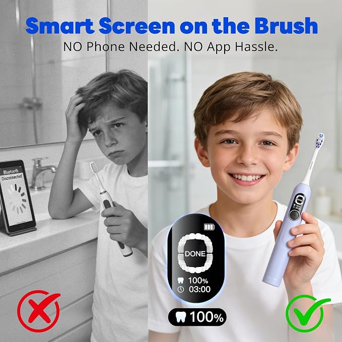 SAKYPRORAL AI Electric Toothbrush with Smart Display | 150-Day Rechargeable Toothbrush, Real-Time Map (G5S Pink and Blue Set)