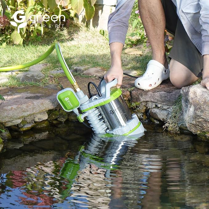Green Expert Submersible Sump Pump, 1.5HP 5500GPH Effluent/Sewage Pump for Dirty Water, Auto/Manual Tethered Float, Adjustable Intake Base, 25ft Cord, Solids up to 0.8in, Basement Pit Drainage