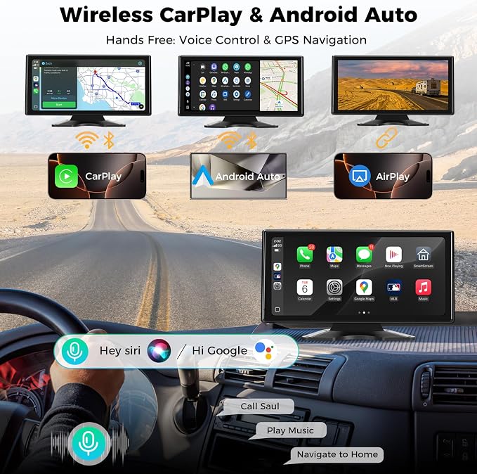 Truck RV Camera System with CarPlay & Android Auto,10.36'' Touch Screen with Recording & Voice Control & Navigation, 4 HD1080P IR Wired Rearview Backup Camera for Semi Trucks, RVs, Trailers