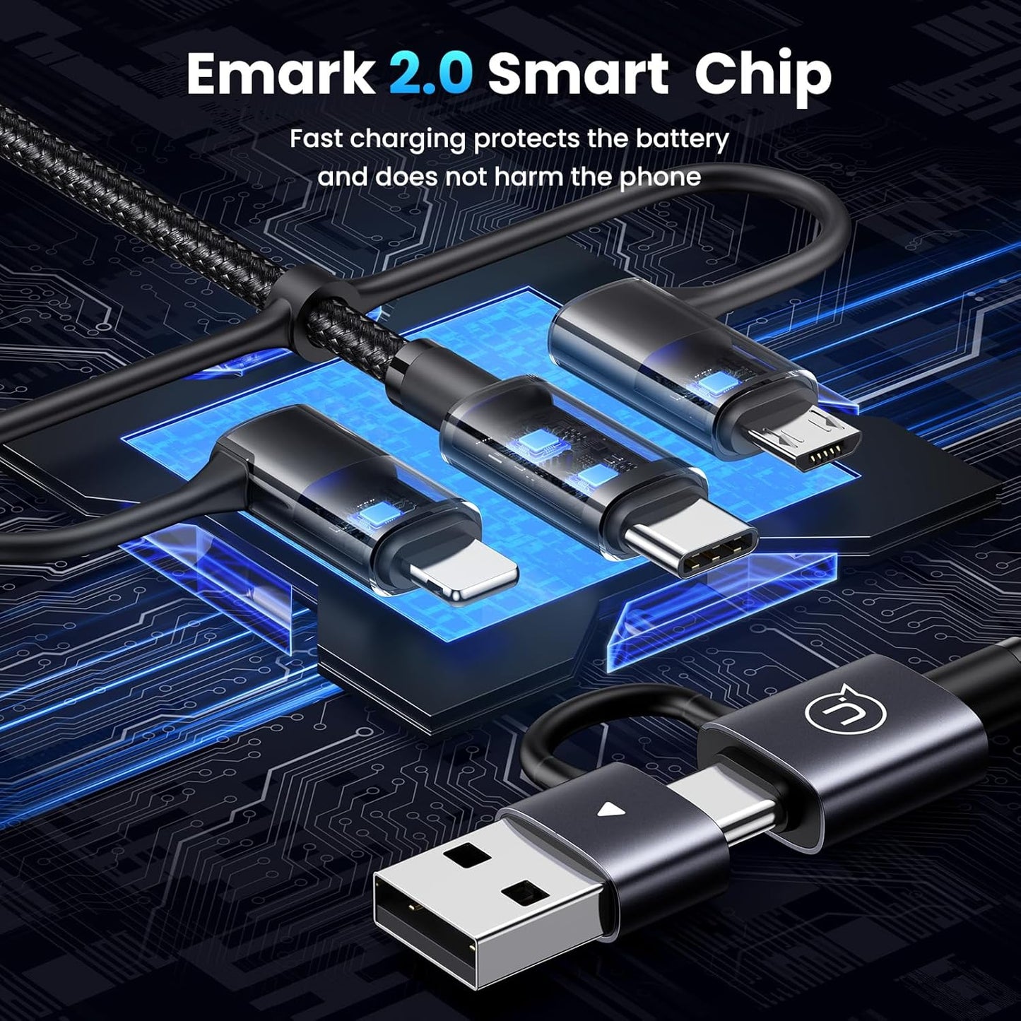 240W Multi Charging Cable, 4ft 6-in-1 USB C Cable Fast Charging Cords with USB-C/A Ports to IP/Type C/Micro Connectors for Pad/Cell Phones/Tablets/Laptop