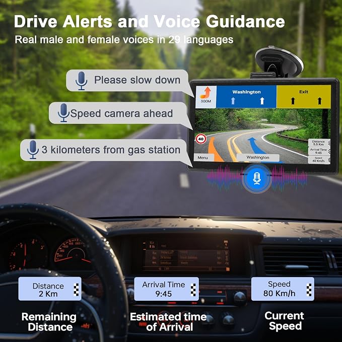 GPS Navigator for Car with 2025 Maps Free Lifetime Update, 7 Inch Car GPS Navigation System for Truck Commercial Drivers with POI/ZIP Search, Voice Turn Guidance, Speedcam Light Alerts, FM, 7 Vehicles